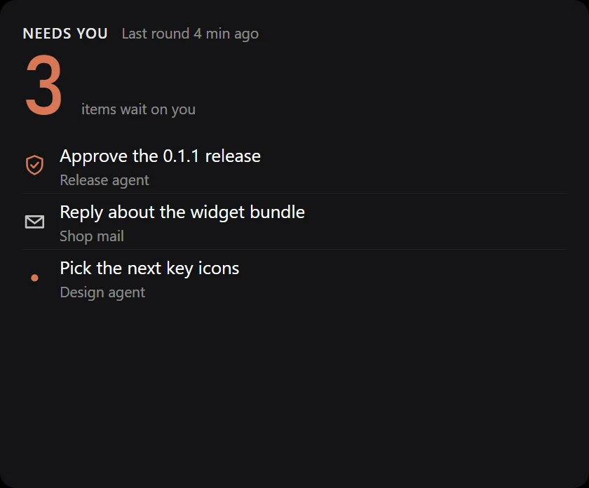 Needs You widget: three items waiting